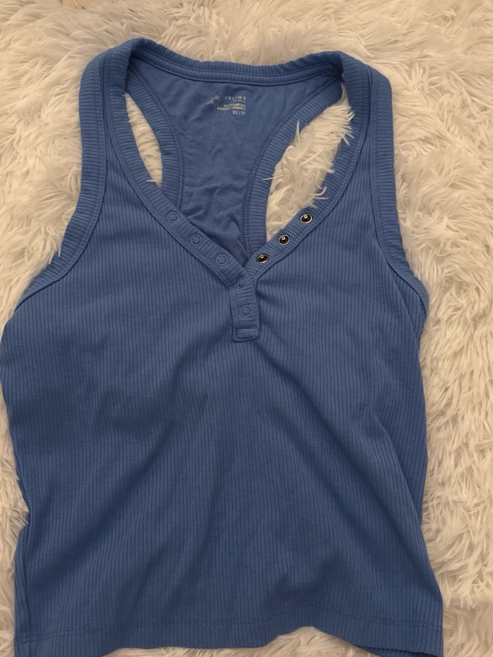 aerie Blue Ribbed Henley Racerback Tank